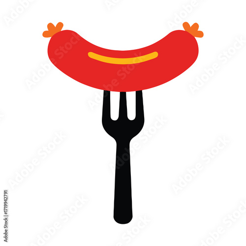Sausage Icon Fork Food Grill Barbecue Symbol Illustration