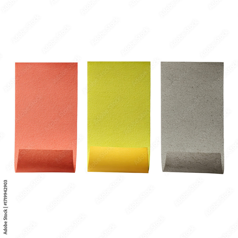 Fototapeta premium Brightly colored sticky notes in shades of orange, yellow, and gray arranged for office organization and planning
