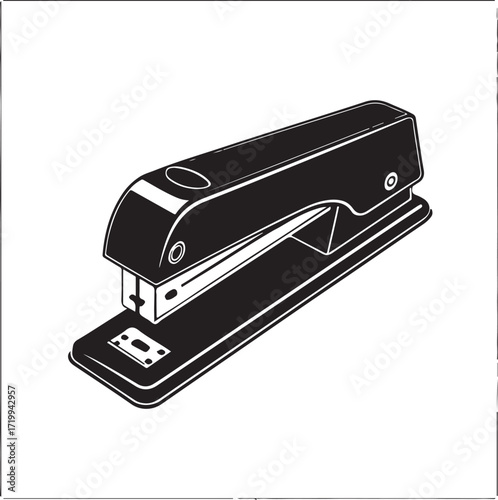 Black and White Illustration of a Modern Office Stapler on a White Background office supply stationery