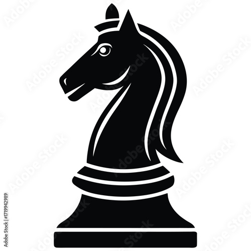 Black chess knight piece silhouette symbol icon game strategy abstract concept silhouette