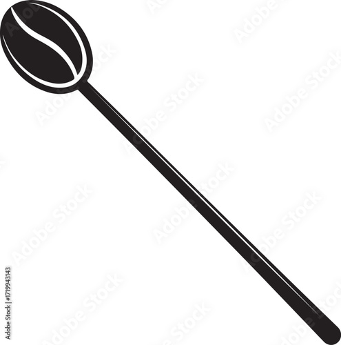 Black Coffee Bean Spoon Icon on White Background scoop stirrer