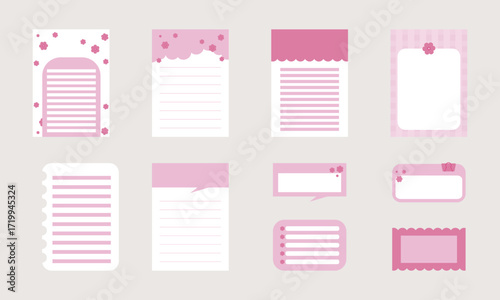 Vector set of aesthetic pink color planner stickers, sticky notes, notepad and memo pad