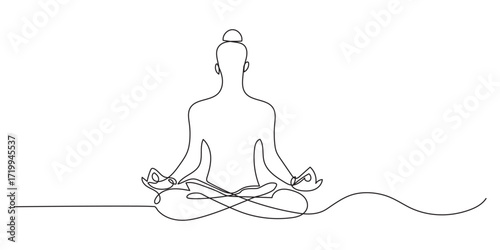 Continuous Line Yoga Illustration. Mindfulness, Wellbeing, Balance Concept