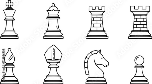 Set of chess line icons.
