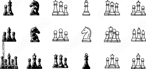 Set of chess line icons.