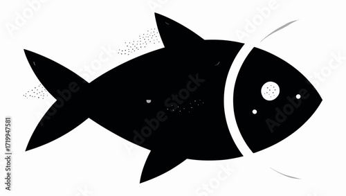 A stylized, black silhouette of a fish with distinct fins and a white accent line on its head.