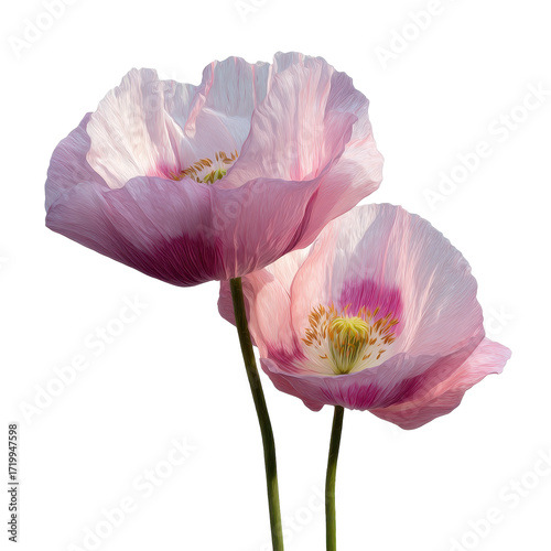 Delicate pink poppies blooming gracefully in sunlight with soft petals showcasing vibrant details