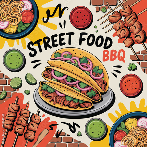 Vintage fast food collection with vector illustrations of burgers, pizza, hot dogs, and sandwiches on a menu plate