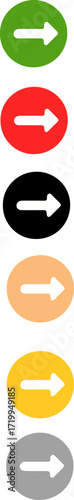 A collection of six colorful oval icons, each with a white arrow pointing right, arranged vertically on a white background.