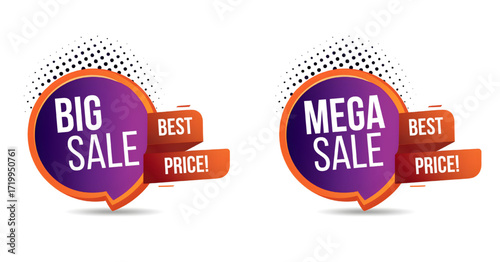 Big sale and mega sale promotional badges with best price speech bubble design for marketing and advertising
