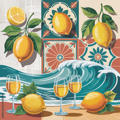 Seamless pattern with a vibrant collection of fresh and healthy citrus fruits like orange, lemon, and lime, along with pineapple and apple on a white background