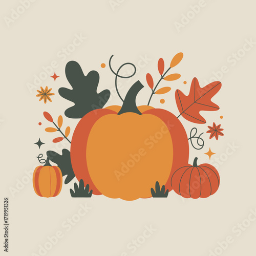 Stylized pumpkin vector illustration with autumn accents