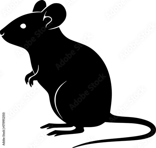 Mouse silhouette sitting upright with round ears whiskers and long thin tail small rodent
