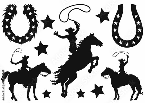 Cowboy and Cowgirl Silhouette Set