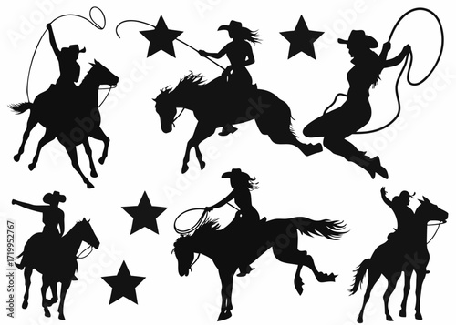 Cowgirls and Stars Silhouettes
