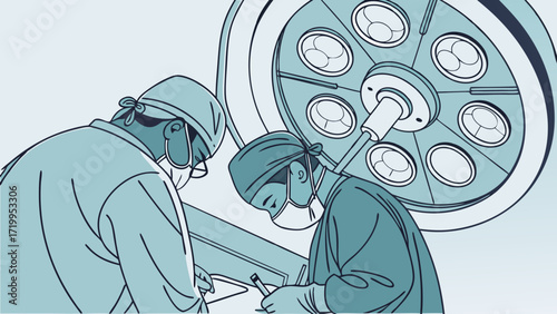 Skilled Surgical Team Performing Procedure in Modern Operating Room Under Bright Lights - Healthcare Illustration