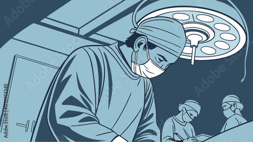 Dedicated Surgical Team Performing Complex Operation in a Modern Operating Room Setting - Medical Procedure Illustration