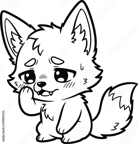 Cute cartoon fox character with an anxious expression