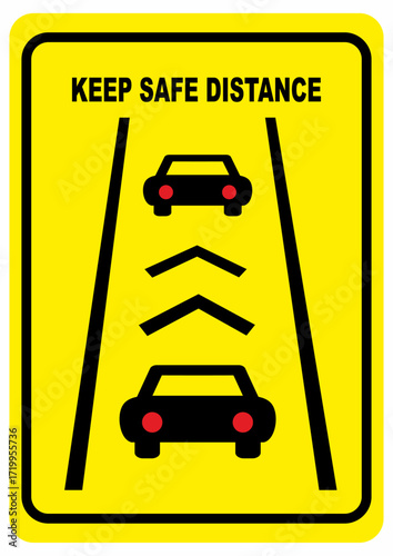 Keep a safe distance, warning road sign, beware of queues, columns, traffic jam, roads, cars, vector