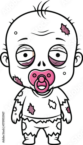 Cartoon zombie baby with pacifier on a white background