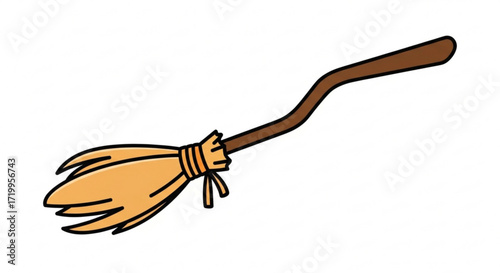 Illustration of a brown broom with a straw brush cleaning tool for sweeping floors and removing dirt