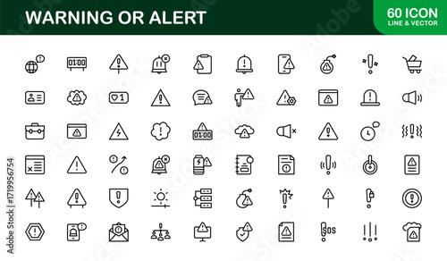 Flat Warning and Alert Icons Set. Modern illustrations of danger signs, caution marks, notifications, and error alerts in a clean flat style for safety and UI projects.