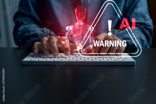 Wallpaper Mural Concept of cybersecurity AI risk, data breach, malware, hacking, IT failure, and digital system vulnerability in modern technology,AI System warning alert on virtual interface with hand interaction. Torontodigital.ca