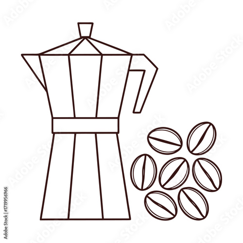 Coffee Grinder with Beans Line Art Vector Illustration