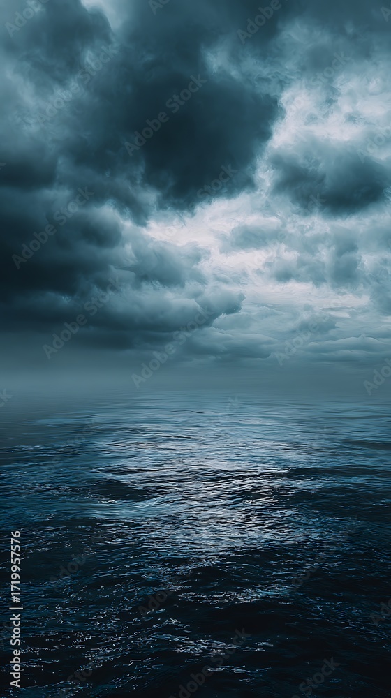 Fototapeta premium High quality image of moody seascape with dark clouds and sunlight reflecting on the water.