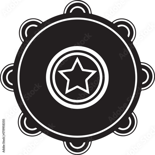 Black Tambourine Icon with Star music instrument
