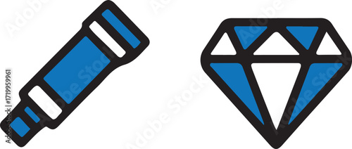 Doodle style telescope and diamond icons.