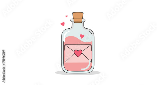 Love letter in a bottle flat vector with pink hearts and cork  