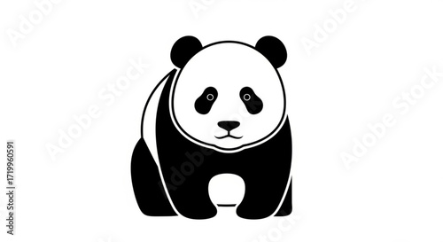 Illustration of a cute panda bear the panda is standing and looking forward, with its black and white fur clearly visible