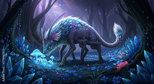 Mystical Crystal Beast in Enchanted Forest