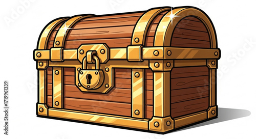 Illustration of a wooden treasure chest with gold trim a symbol of wealth, adventure, and mystery, perfect for fantasy themes