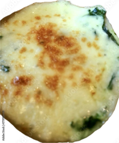 Spinach and Cheese Bake isolated on white background 