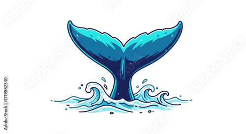 A majestic whale tail breaches the ocean surface, creating a splash of water, , symbolizing marine life and natures beauty