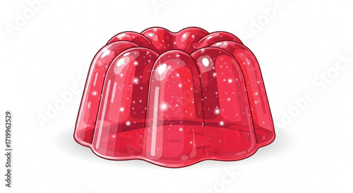 Red jelly sweet dessert made from gelatin or pectin fruit jelly, gelatin dessert vector cartoon illustration of jelly pudding