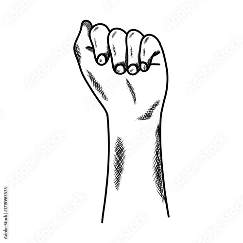Sketch of a clenched fist, hand and forearm.