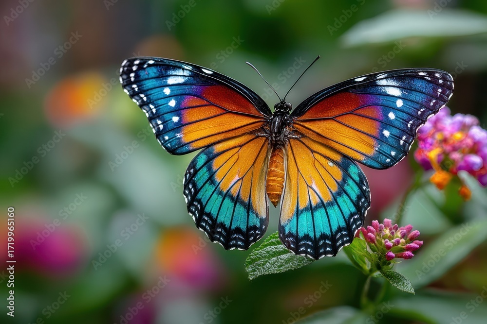 Fototapeta premium Colorful Butterfly on a Flower in a Garden