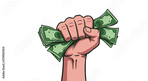 Hand clenched tightly, holding a wad of dollar bills