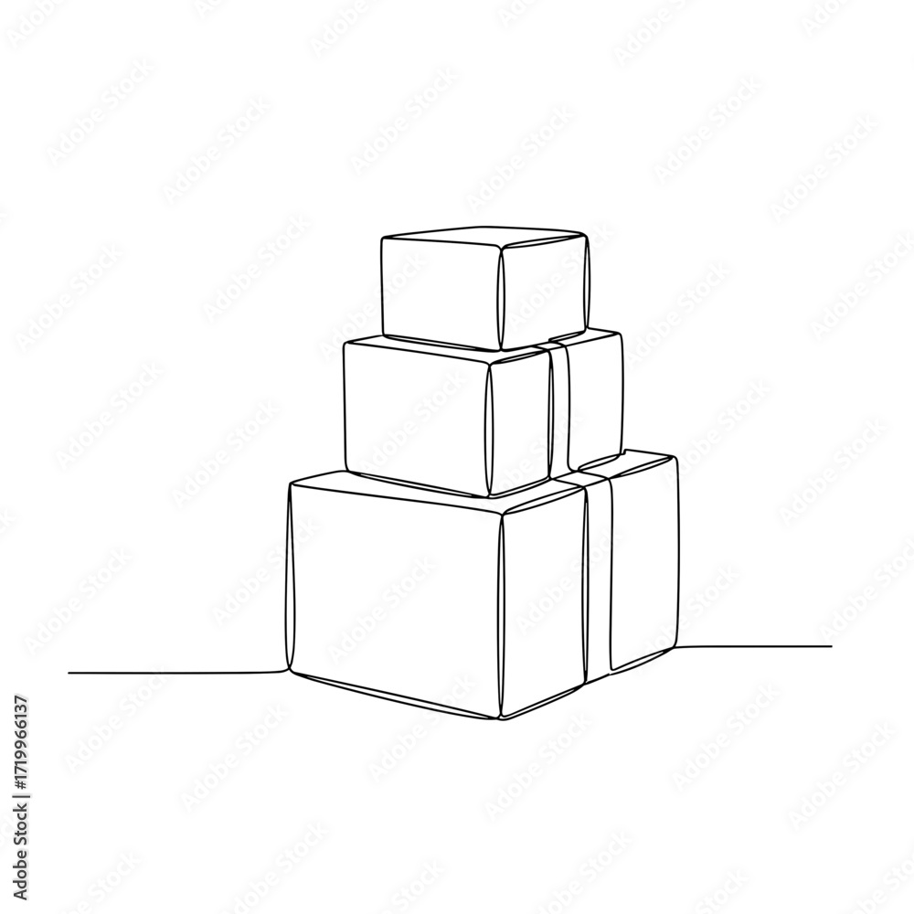 Obraz premium Stack of cardboard boxes in continuous line drawing style