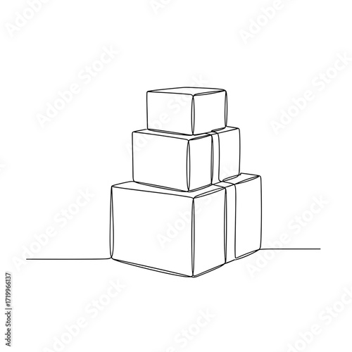 Stack of cardboard boxes in continuous line drawing style