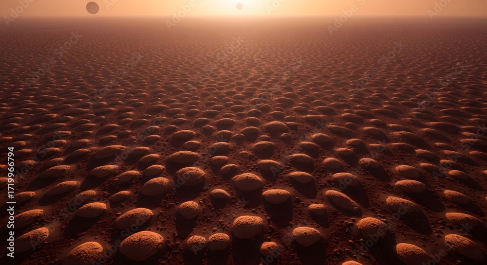 Fototapeta premium Alien Planet Landscape With Two Suns And Strange Earth Formations