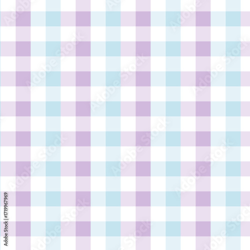 Pastel blue and lilac color contrast gingham check seamless pattern design