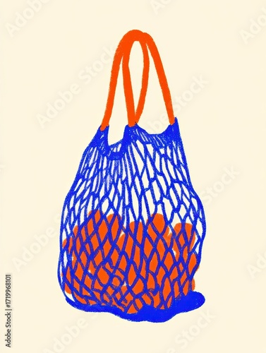 Stilvolle Illustration einer leuchtenden Einkaufstasche mit orangefarbenem Inhalt in modernem Design