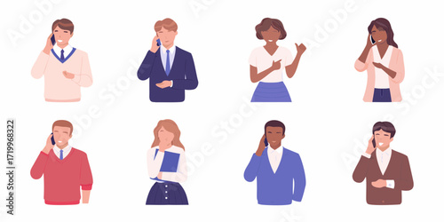 Diverse group of people talking on mobile phones in casual and business attire
