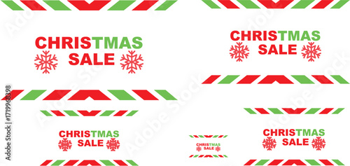 Festive christmas sale banners with candy cane stripes and holly accents