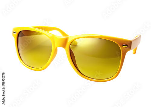 Bright yellow sunglasses with mirrored lenses isolated on a transparent background 1