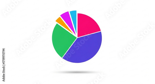 Colorful pie chart representing data analysis, business analytics, and statistical information with different segments and colors